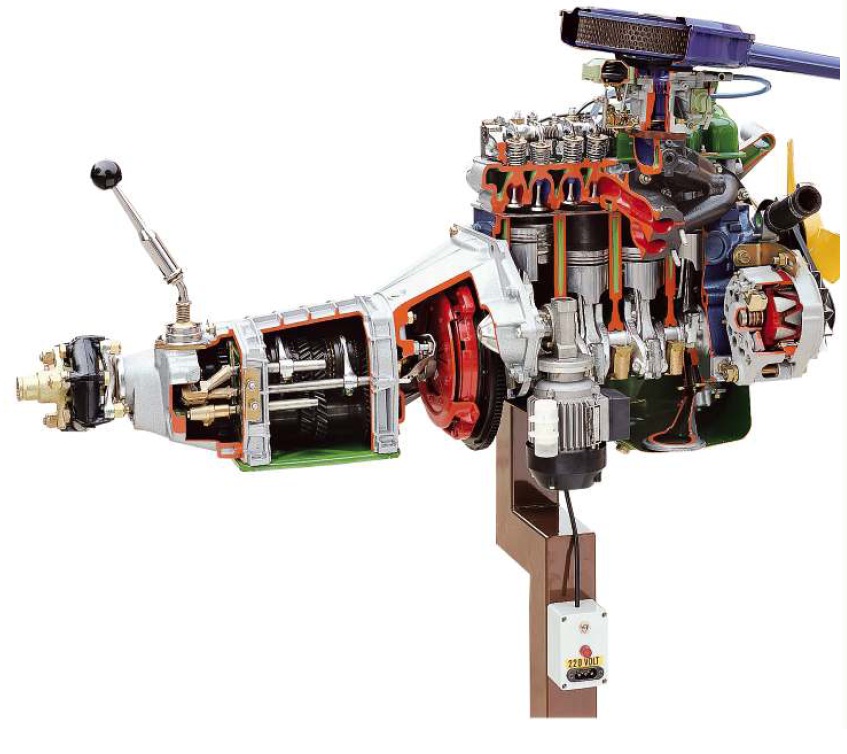 matériel pédagogique : Système didactique en coupe de moteur essence 4 cylindres avec boite de vitesse 