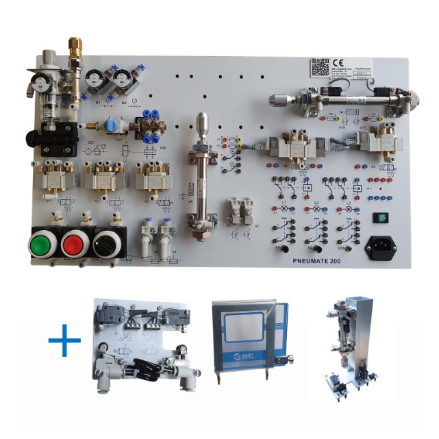 matériel pédagogique : Platine didactique d'initiation à la pneumatique et l'électropneumatique avec accessoires
